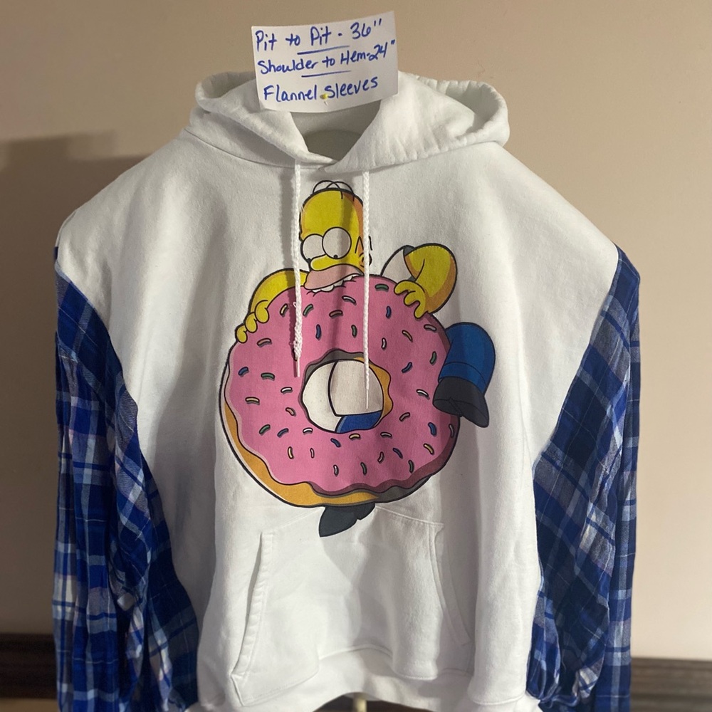 Homer Simpson Donut Design Hoodie and Flannel Sleeves size XL